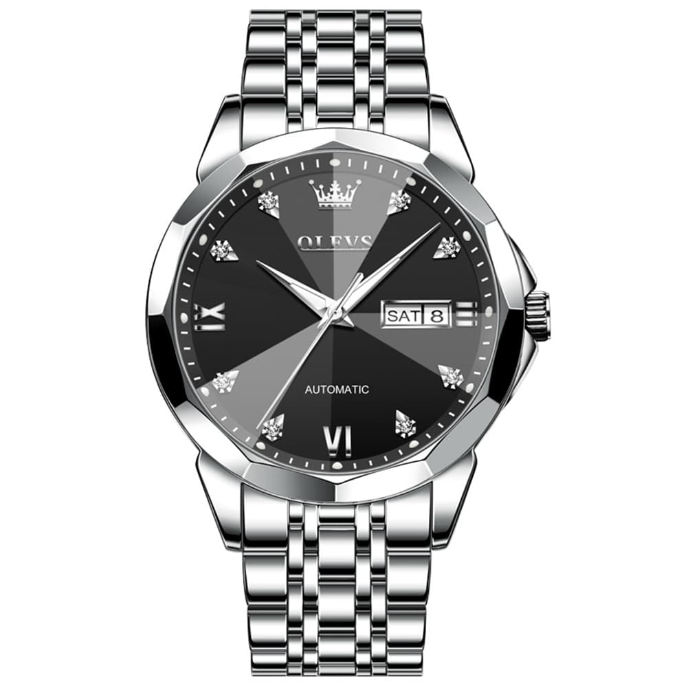OLEVS 3D Diamond Cut Mirror Automatic Mechanical Watch 9982 Day Date for Men
