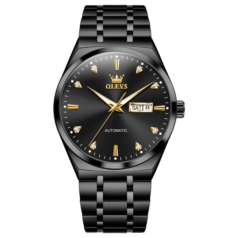 OLEVS Integrated Bracelet Diamond Dial Automatic Watch 9811 Day Date for Men