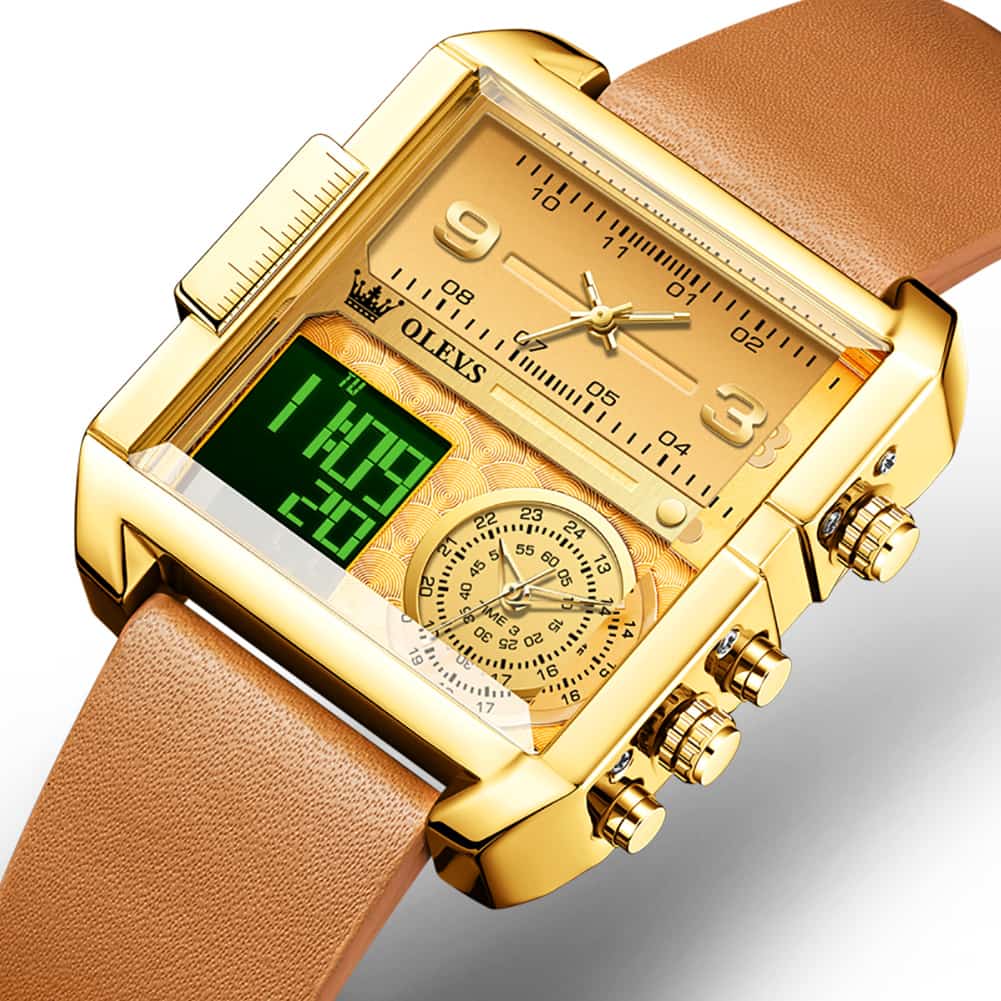 OLEVS 1101 Square Dual Time Analog Digital Watch for Men