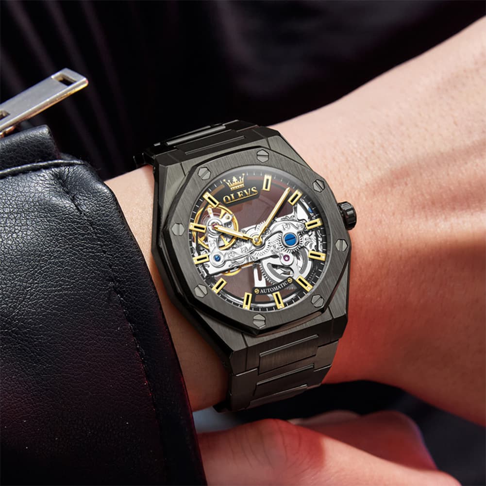 OLEVS 6742 Octagonal Skeleton Mechanical Watch for Men