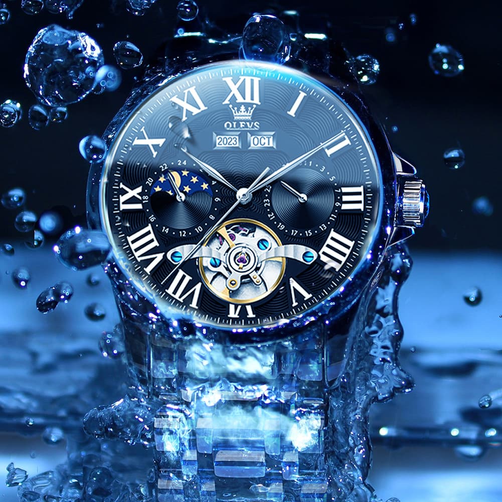 OLEVS 7013 Multi Function Sun and Moon Mechanical Watch for Men