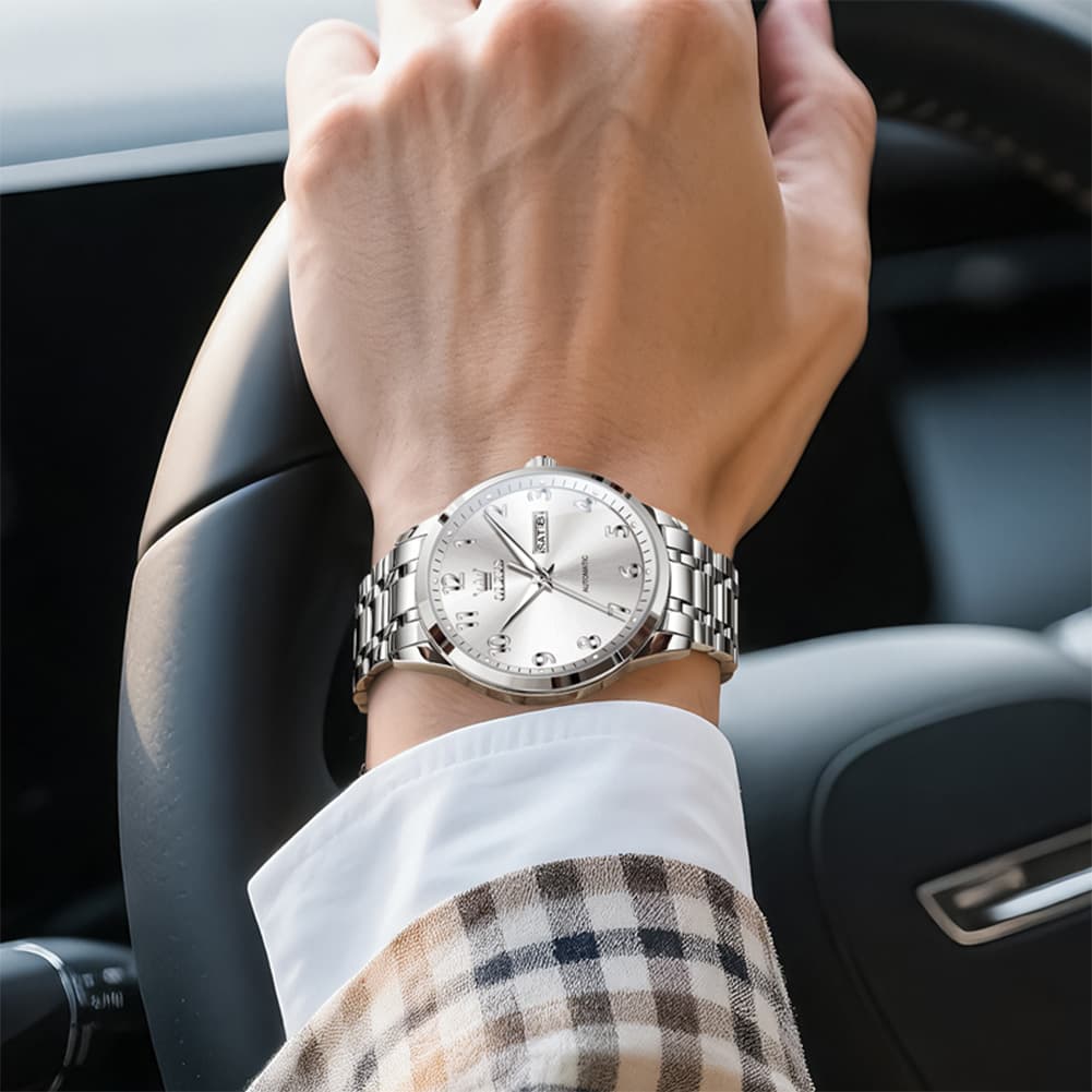 OLEVS 7078 Arabic Numeral Dual Calendar Automatic Watch For Men