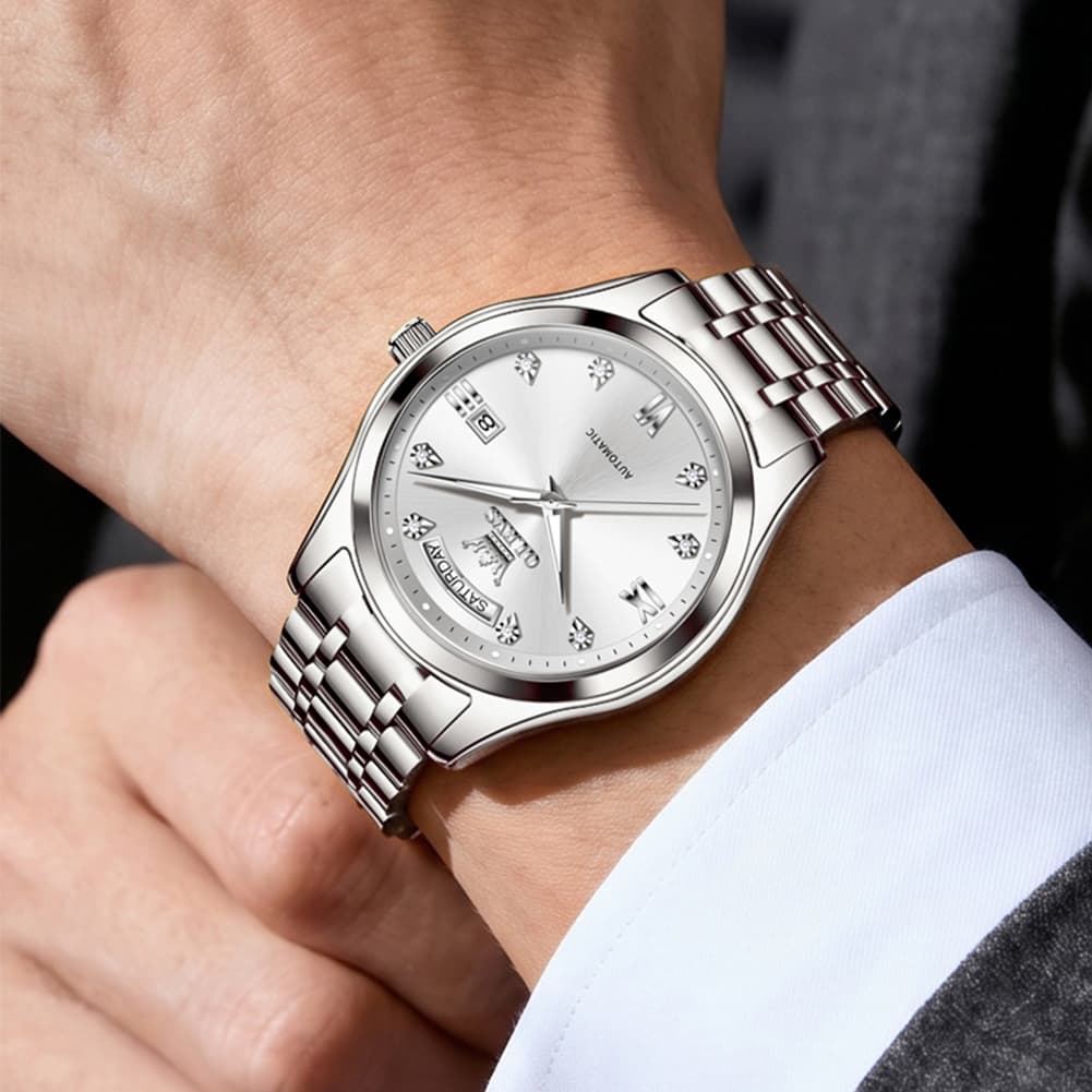 OLEVS 6752 Diamond Dial Day Date Mechanical Watch for Men