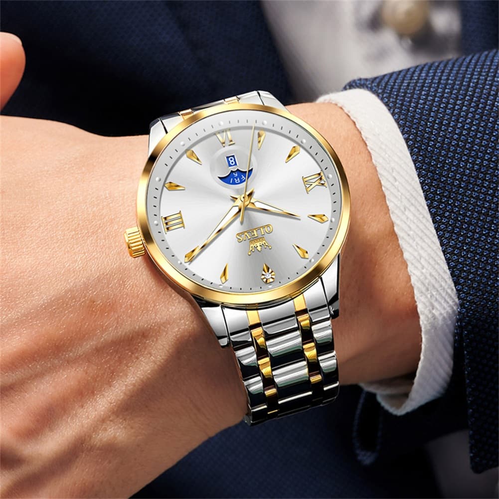 OLEVS 3646 Diamond Mirror Calendar Quartz Watch for Men