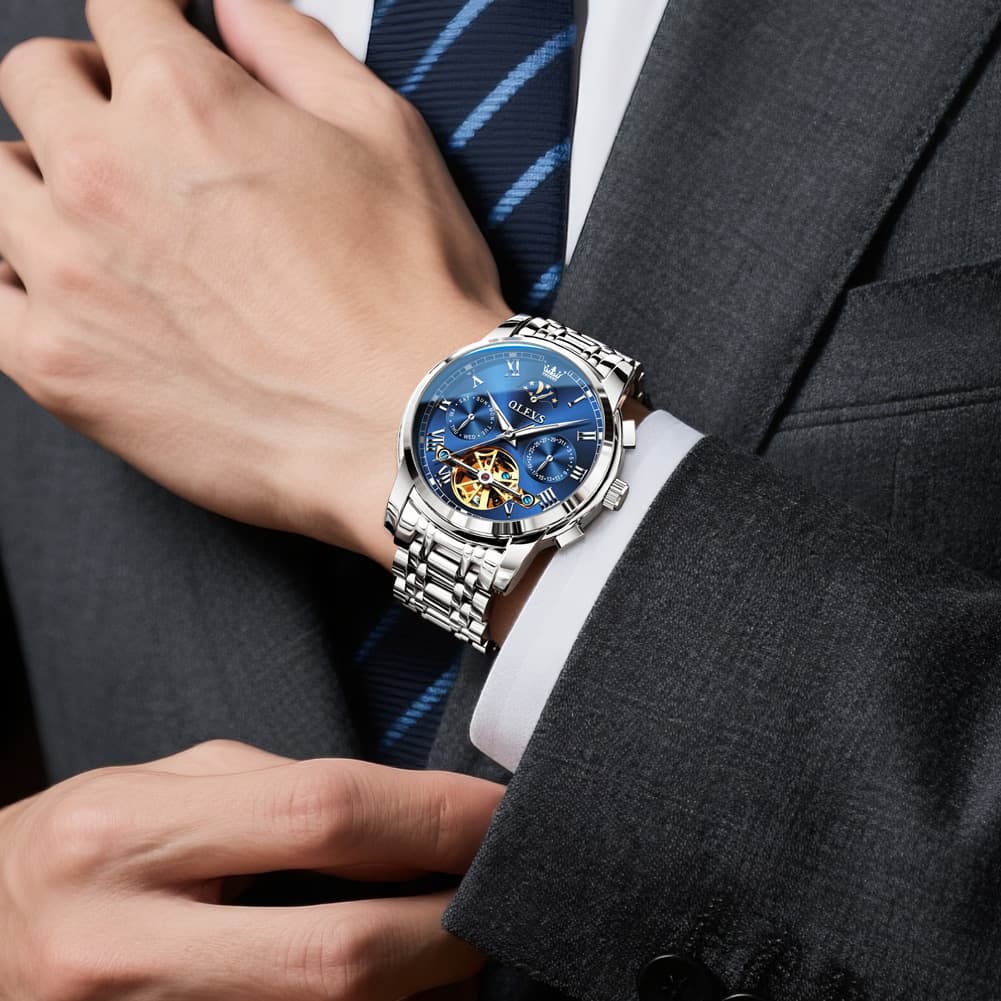 OLEVS 6617 Automatic Mechanical Tourbillon Moon Phase Watch for Men