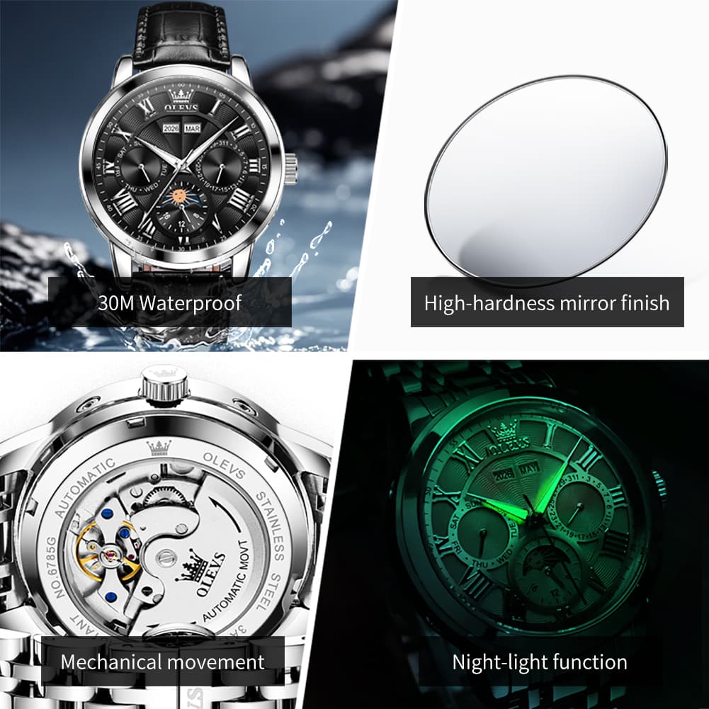 OLEVS 6785 Sun and Moon Multi Function Mechanical Watch for Men