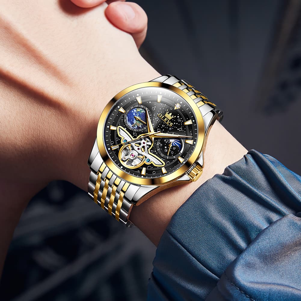 OLEVS 6705 Starry Sky Earth Tourbillon Automatic Mechanical Watch For Men
