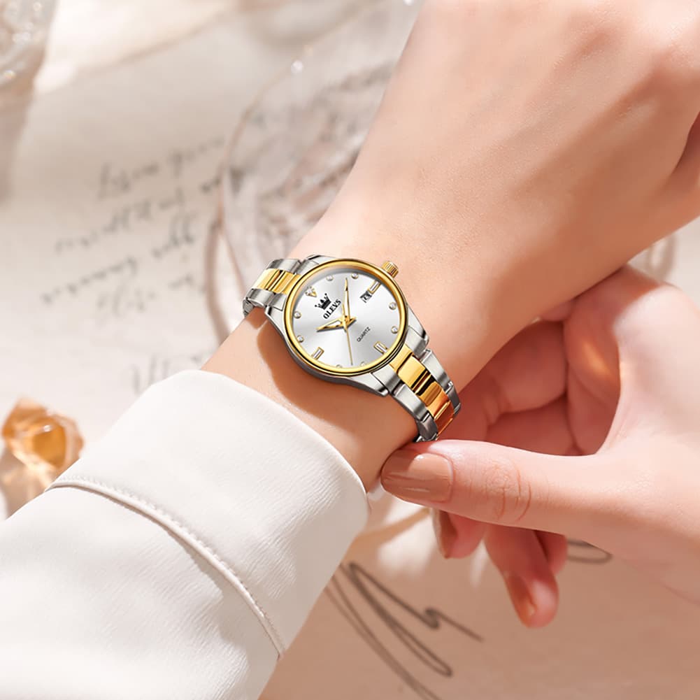 OLEVS 3621NS Minimalist Diamond Quartz Steel Watch for Women