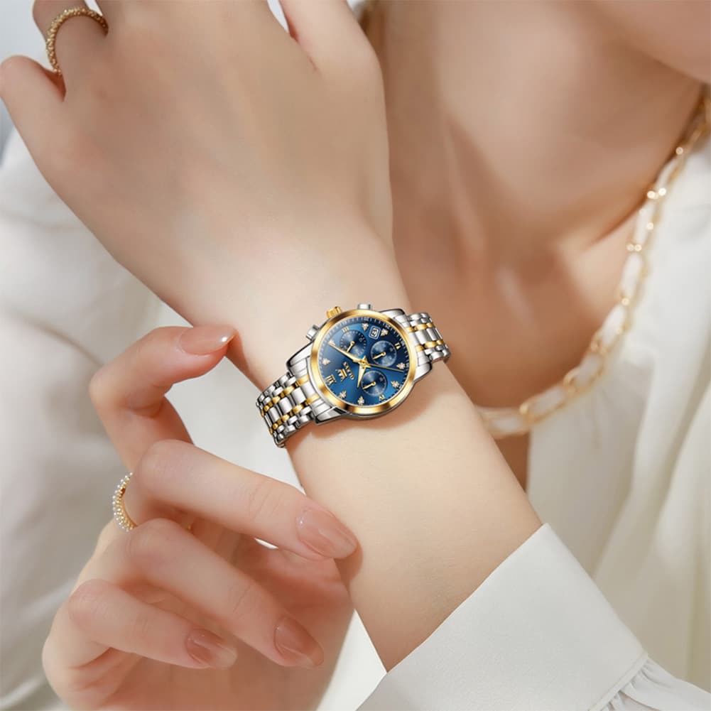 OLEVS 2858 Elegant Moon Phase Chronograph Watch for Women