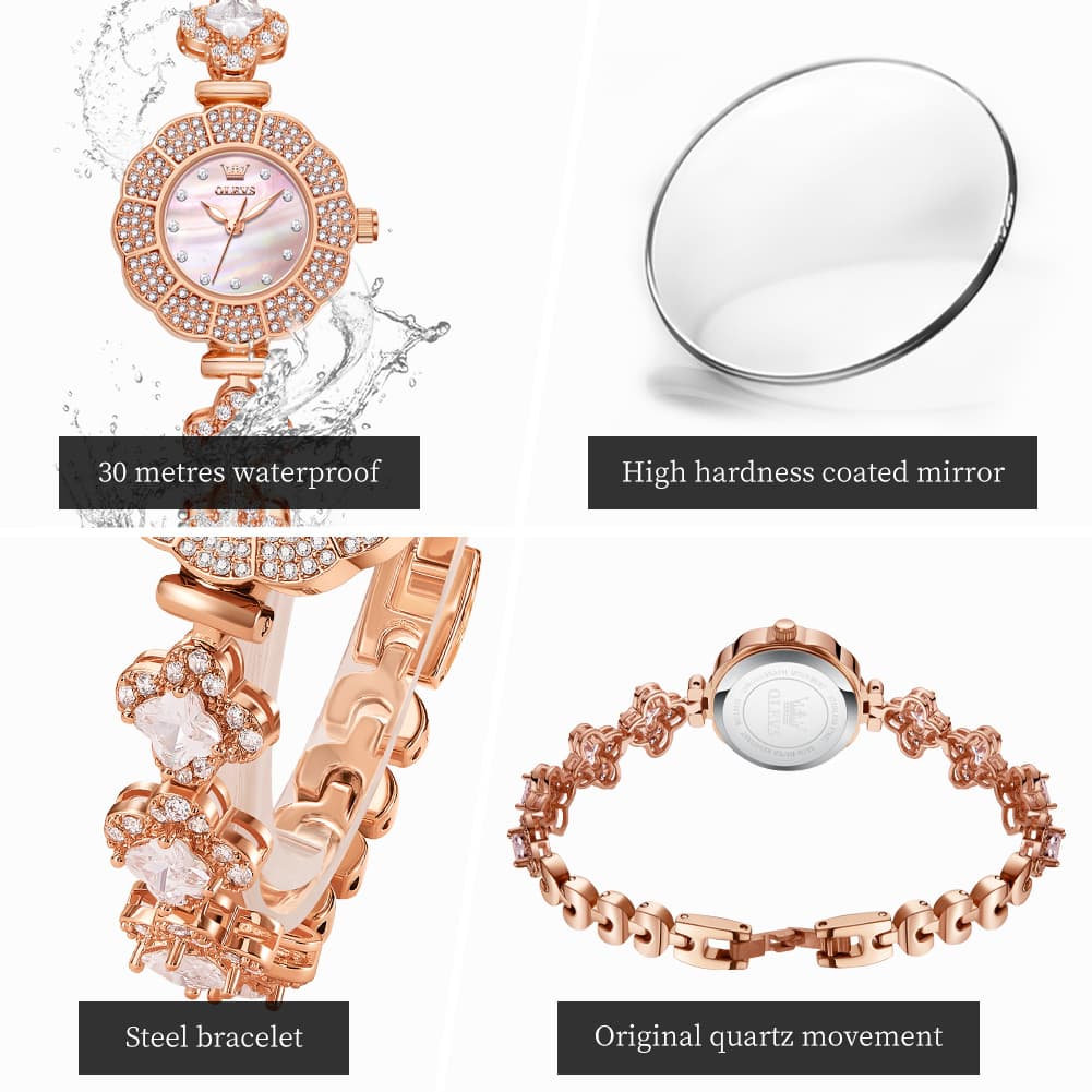 OLEVS 9813 Diamond Petal Bracelet Women Quartz Watch