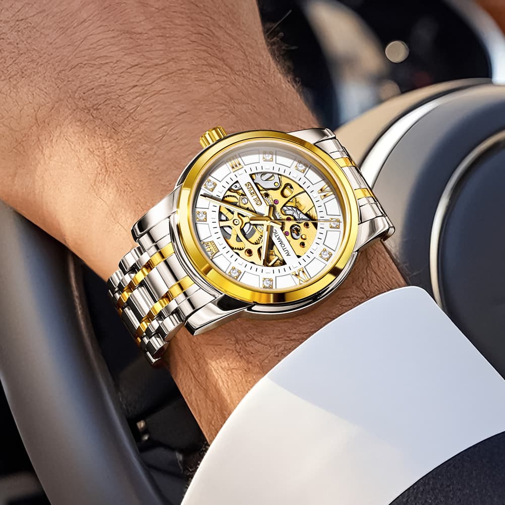 OLEVS Full Skeleton Diamond Dial Automatic Mechanical Watch 9901 for Men