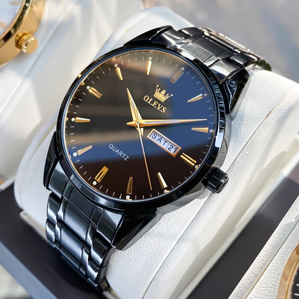 OLEVS 6898 Ultra Thin Day Date Watch Stainless Steel Quartz Casual Timepiece for Men