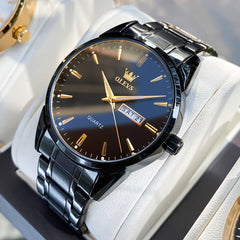 OLEVS 6898 Ultra Thin Day Date Watch Stainless Steel Quartz Casual Timepiece for Men