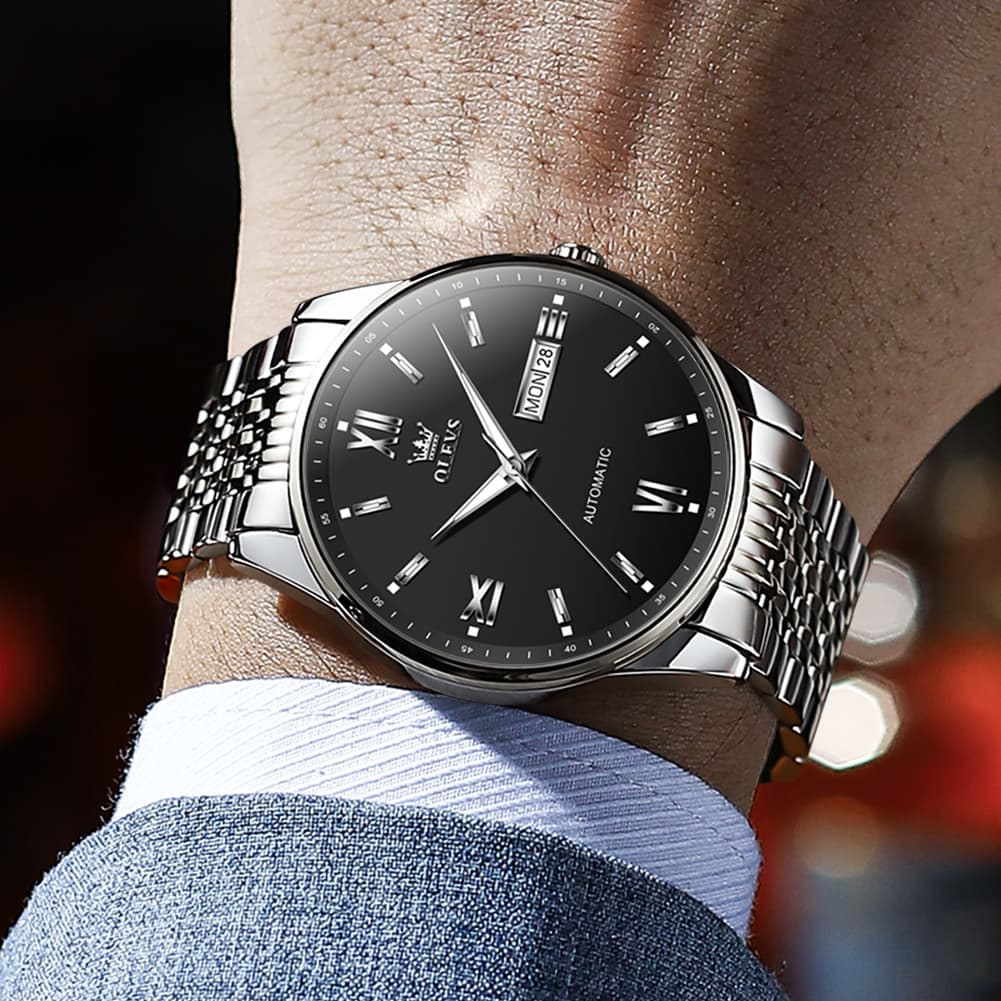 OLEVS 6777 Minimalist Day Date Mechanical Watch for Men