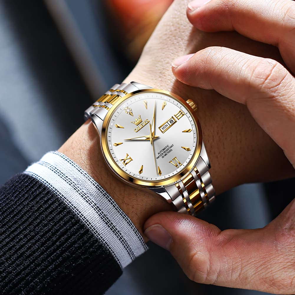 OLEVS Diamond Dial Day Date Automatic Mechanical Watch 9956 for Men