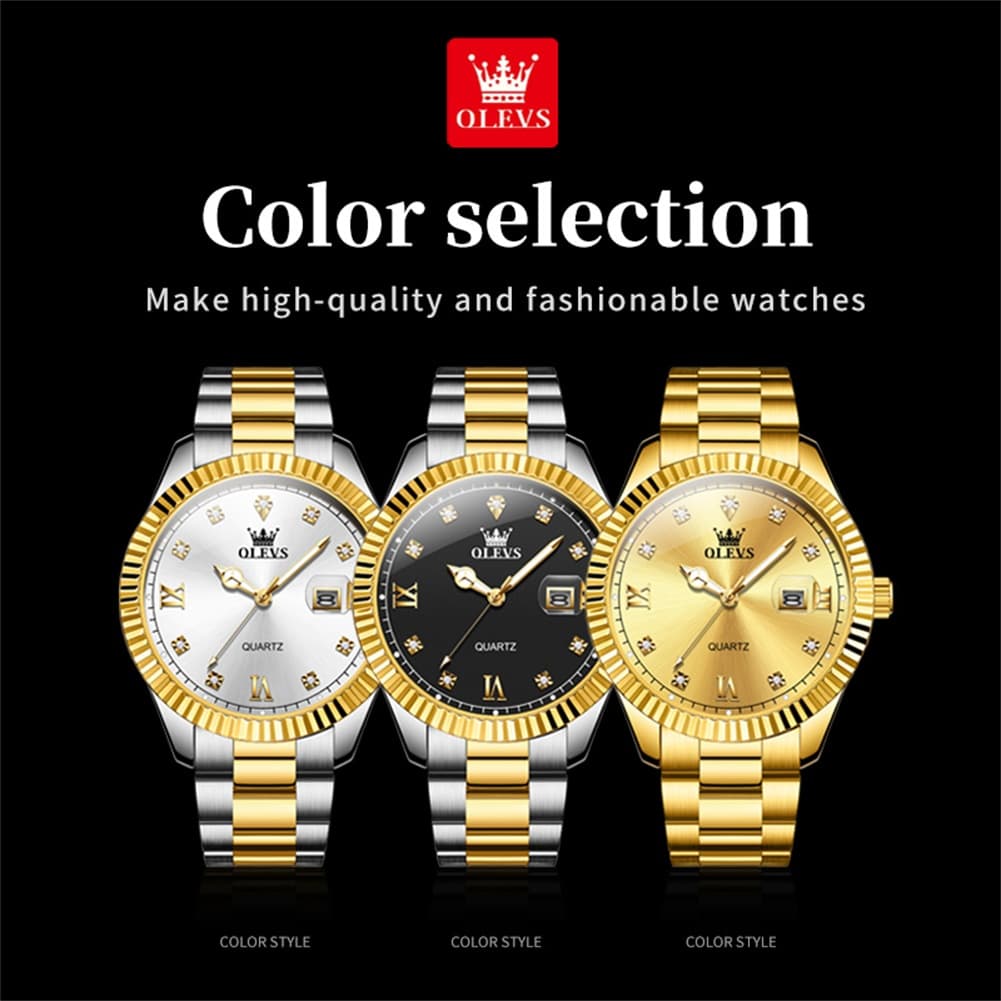 OLEVS 3623 Fluted Bezel Diamond Quartz Watch for Men