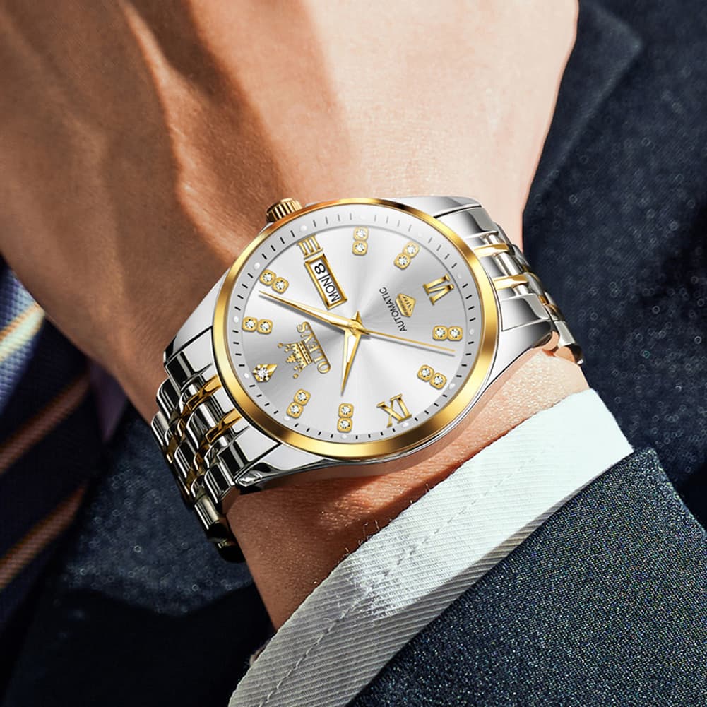 OLEVS Diamond Dial Automatic Mechanical Watch 9801 Day Date for Men