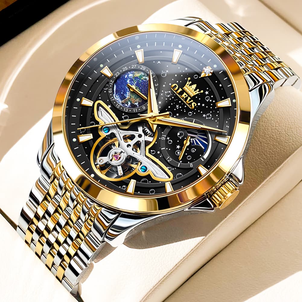 OLEVS 6705 Starry Sky Earth Tourbillon Automatic Mechanical Watch For Men