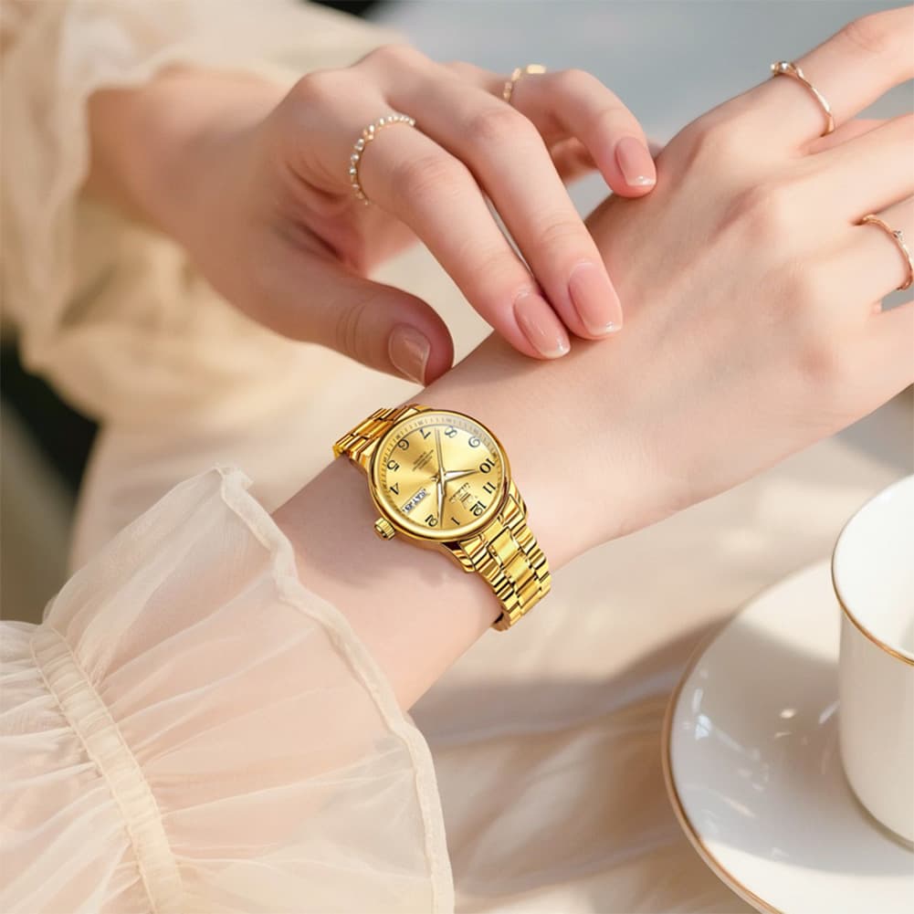 OLEVS 7072 Arabic Numeral Dual Calendar Automatic Watch For Women