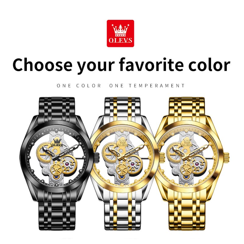 OLEVS 3725 Skeleton Luminous Quartz Watch for Men