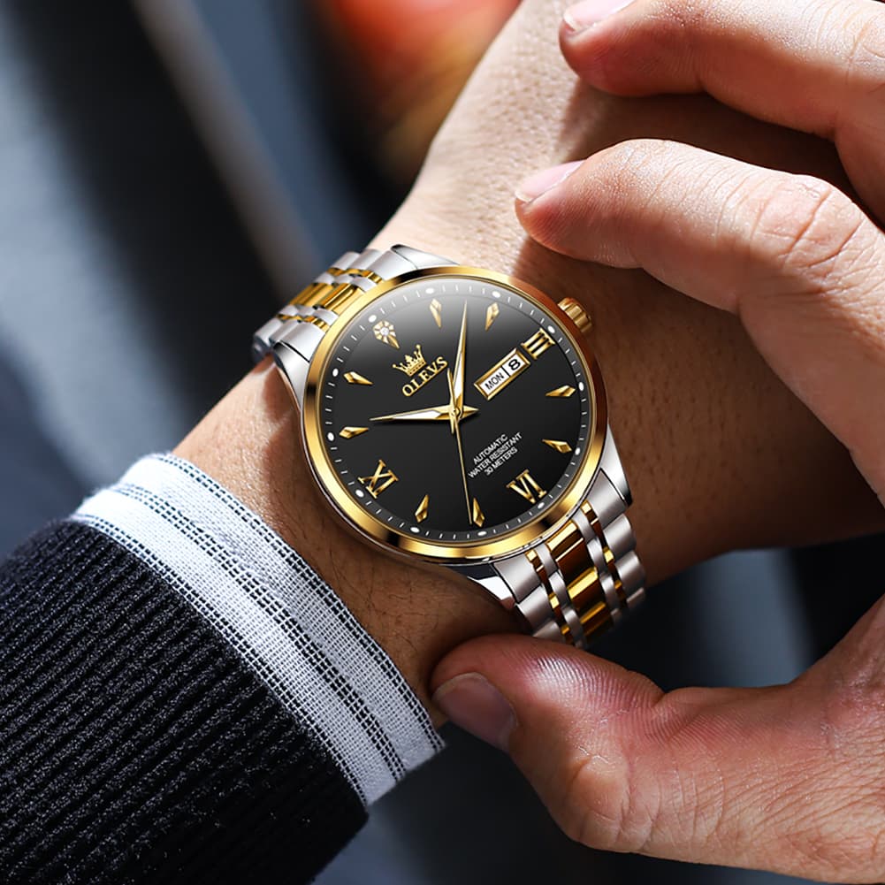 OLEVS Diamond Dial Day Date Automatic Mechanical Watch 9956 for Men