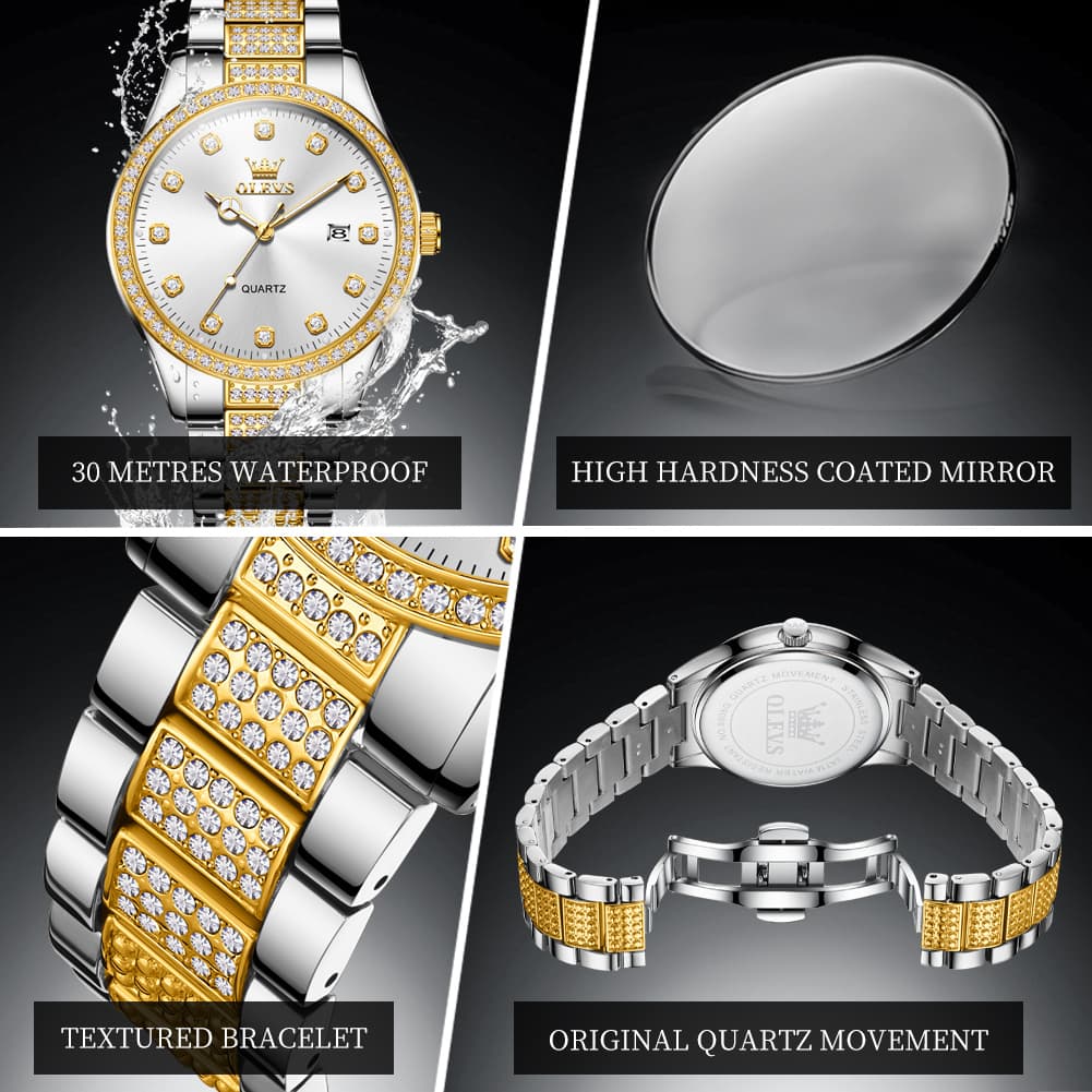 OLEVS 9905 Diamond Bezel Luxury Dress Quartz Watch for Men