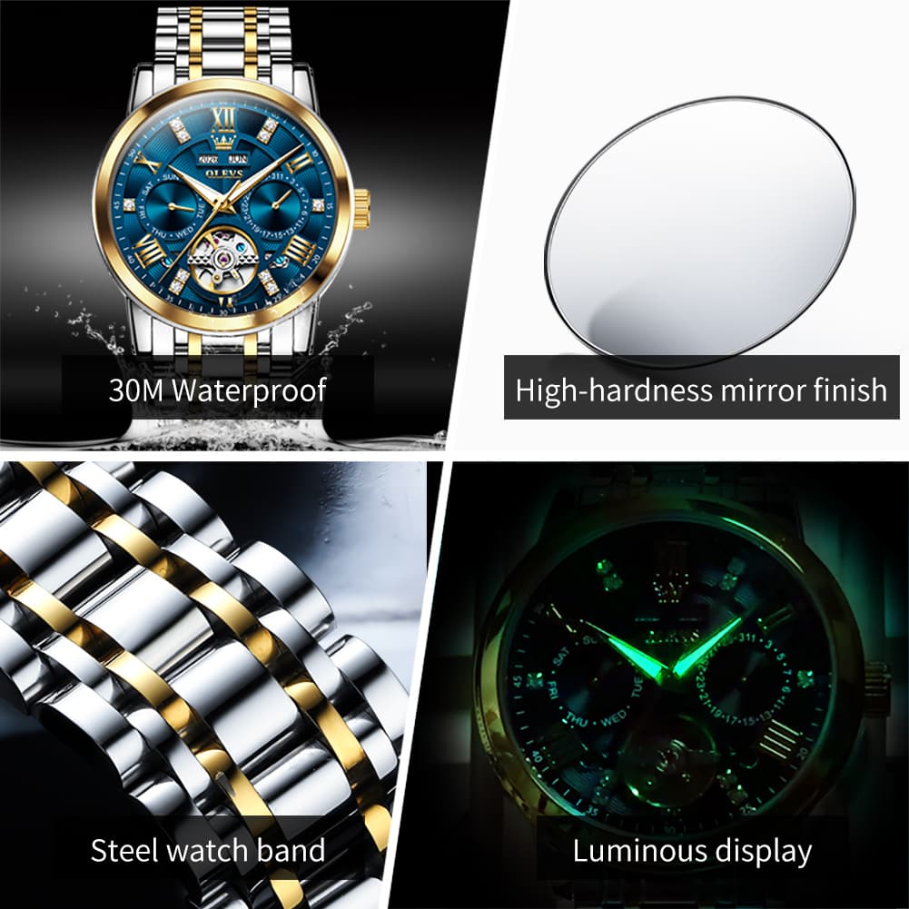 OLEVS 6701 Skeleton Automatic Mechanical Stainless Steel Watch For Men