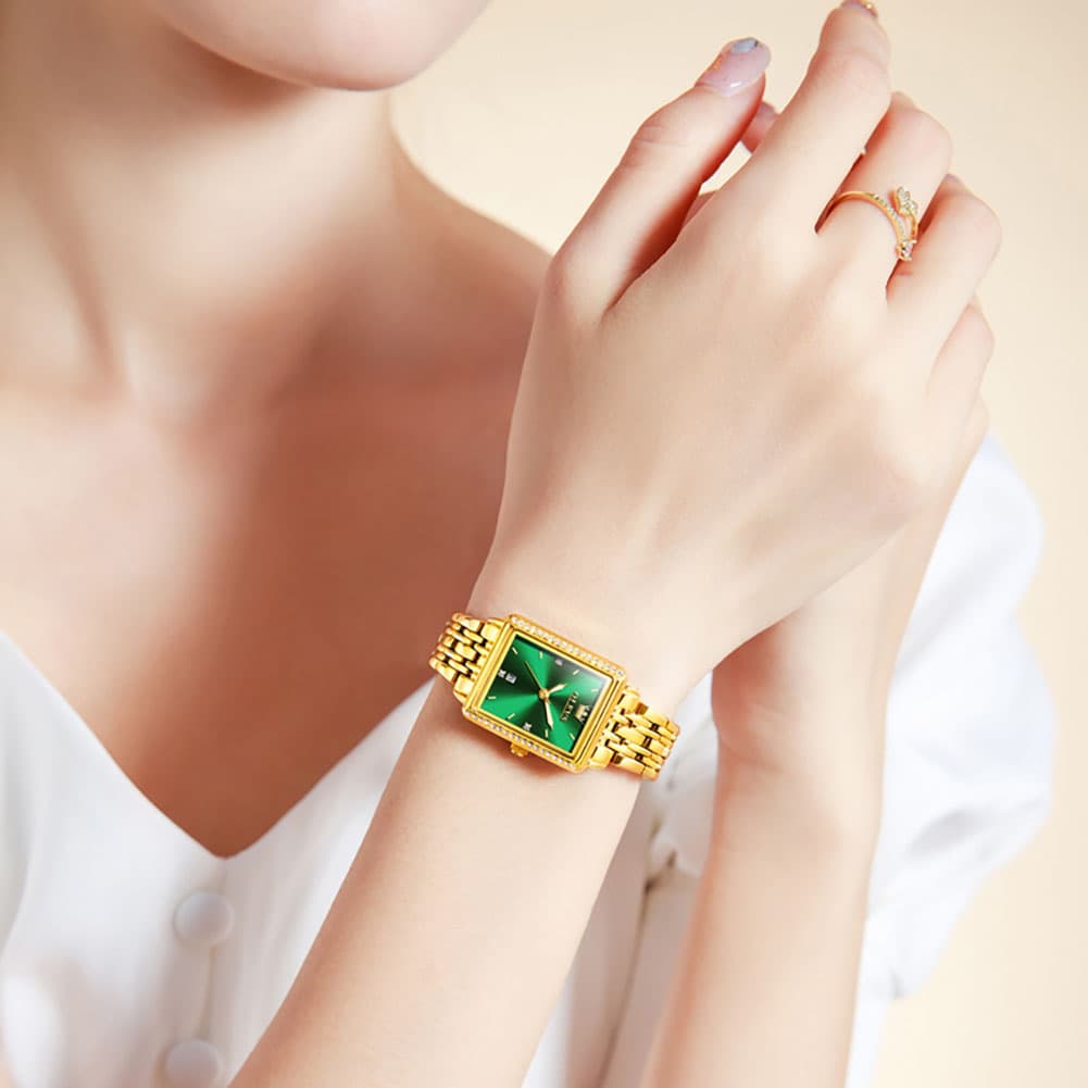 OLEVS 9995 Vintage Rectangular Gold Bracelet Watch for Women
