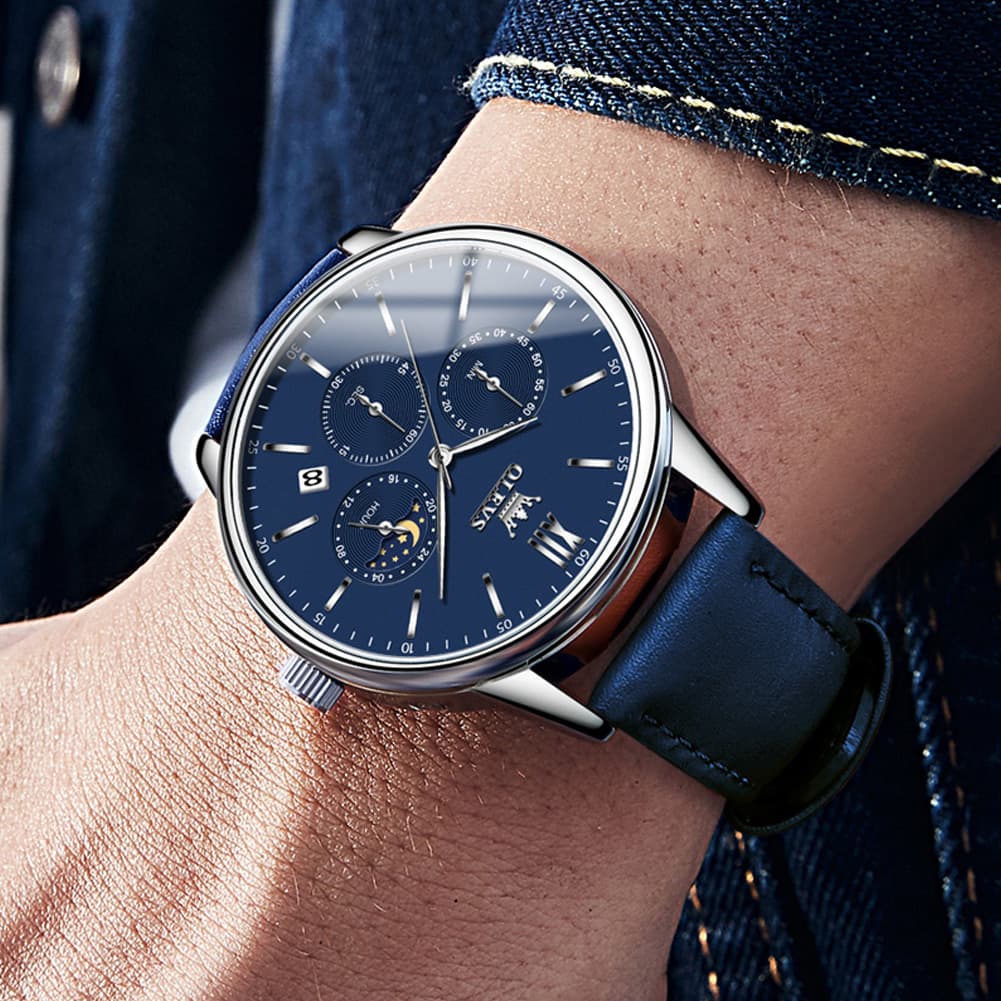 OLEVS 2922 Moon Phase Leather Dress Watch For Men