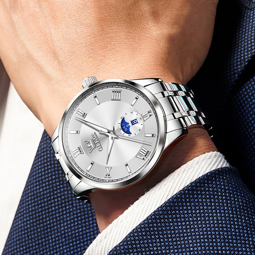 OLEVS 3638 Moon Phase Quartz Steel Watch for Men