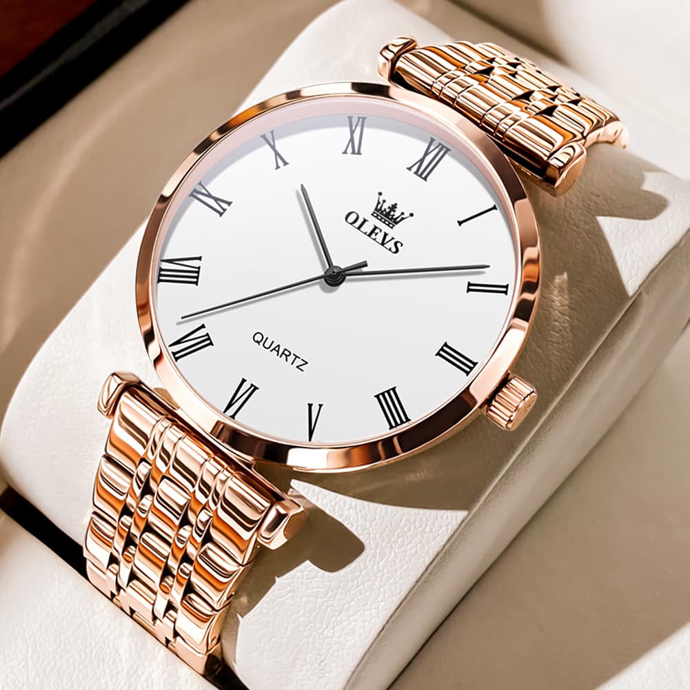 OLEVS Couple Watch Ultra Slim Roman Numerals Stainless Steel Quartz 5592