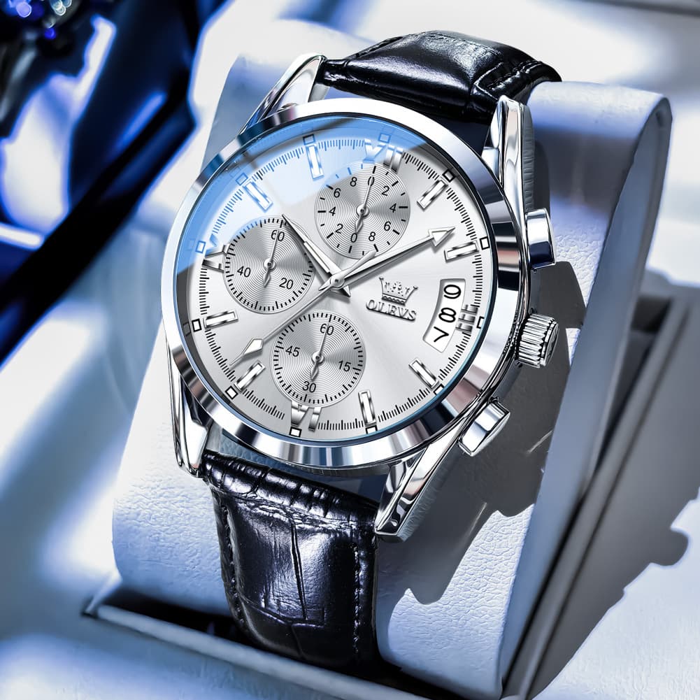 OLEVS 2987 Ultra-Light Leather Chronograph Quartz Watch for Men