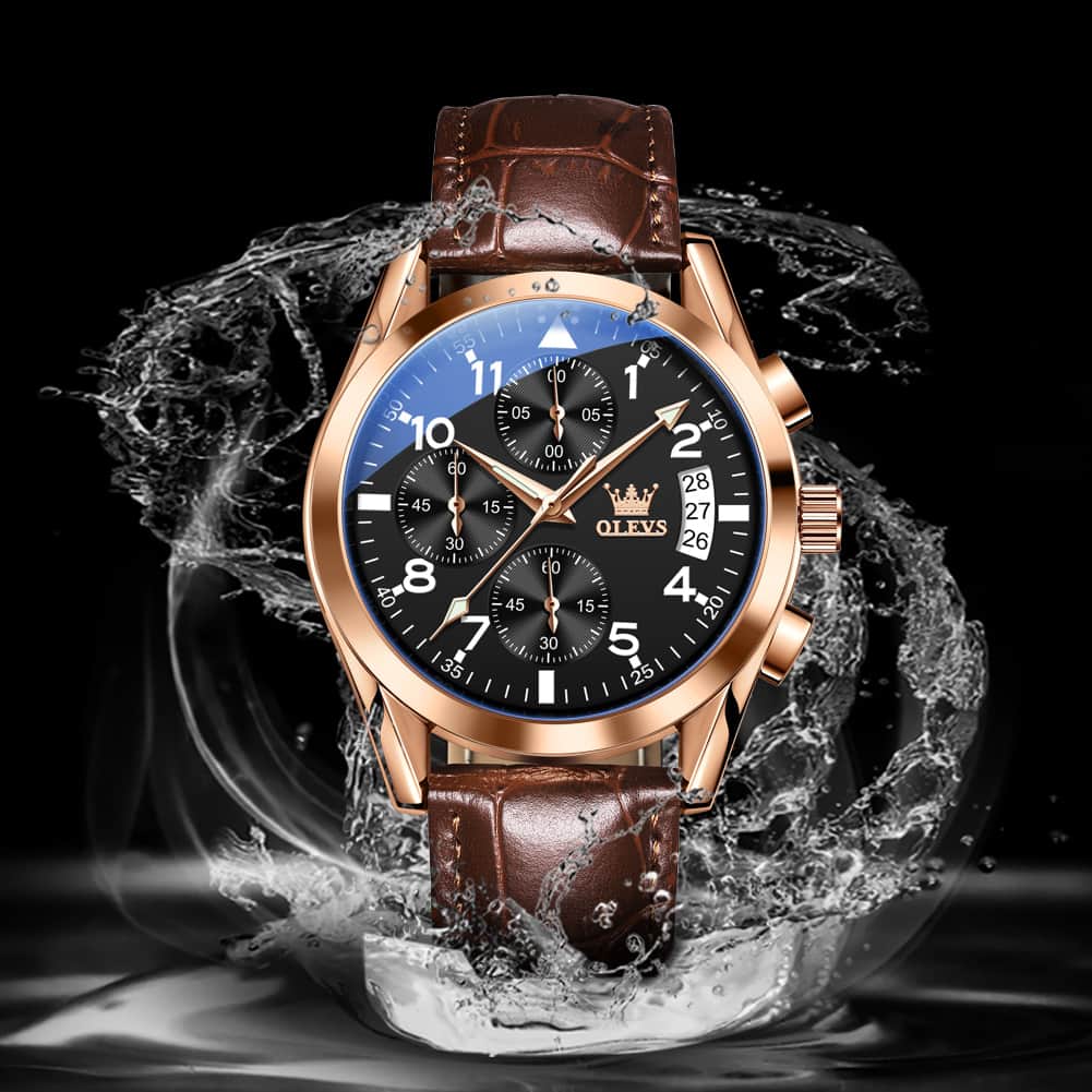 OLEVS 2878 Classic Pilot Chronograph Leather Watch for Men