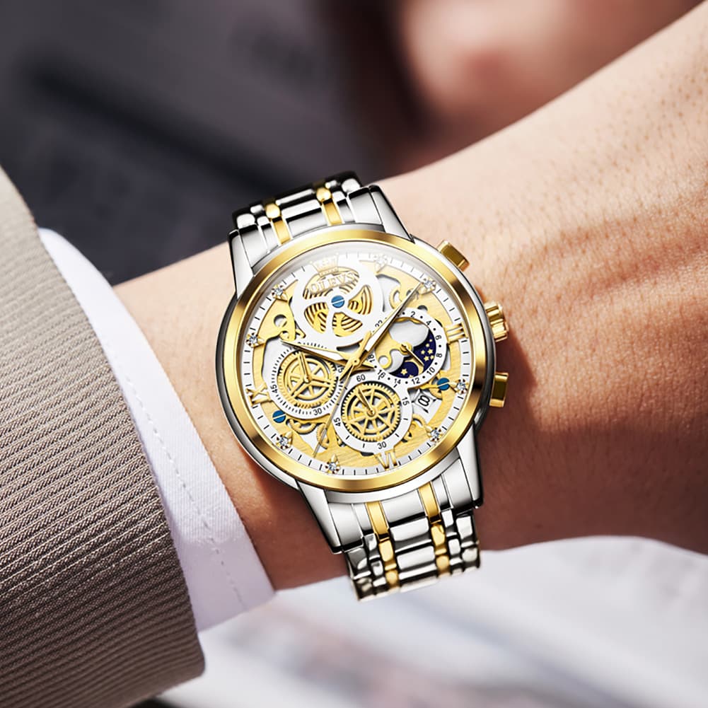 OLEVS 9947 Hollow Skeleton Chronograph Steel Watch for Men
