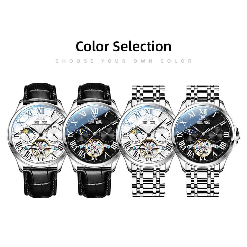 OLEVS 7013 Multi Function Sun and Moon Mechanical Watch for Men