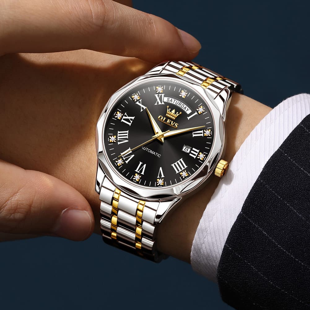 OLEVS 6780 Roman Numerals Day Date Mechanical Watch for Men