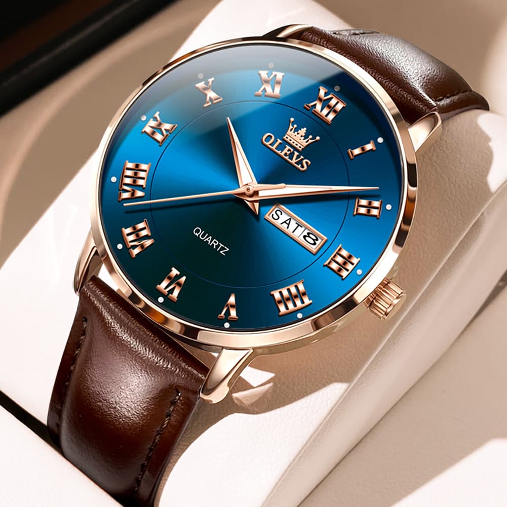 OLEVS 2920 Ultra Light Leather Day Date Quartz Watch for Men