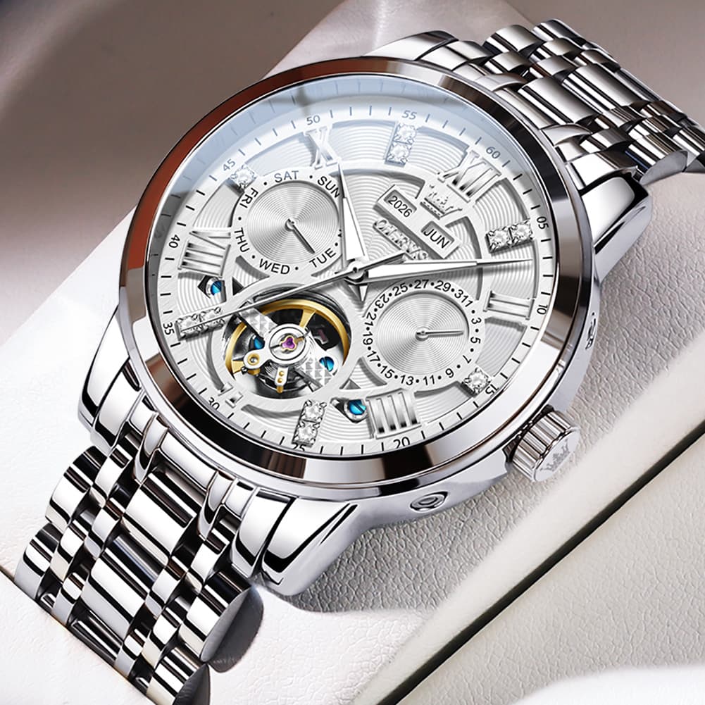 OLEVS 6701 Skeleton Automatic Mechanical Stainless Steel Watch For Men