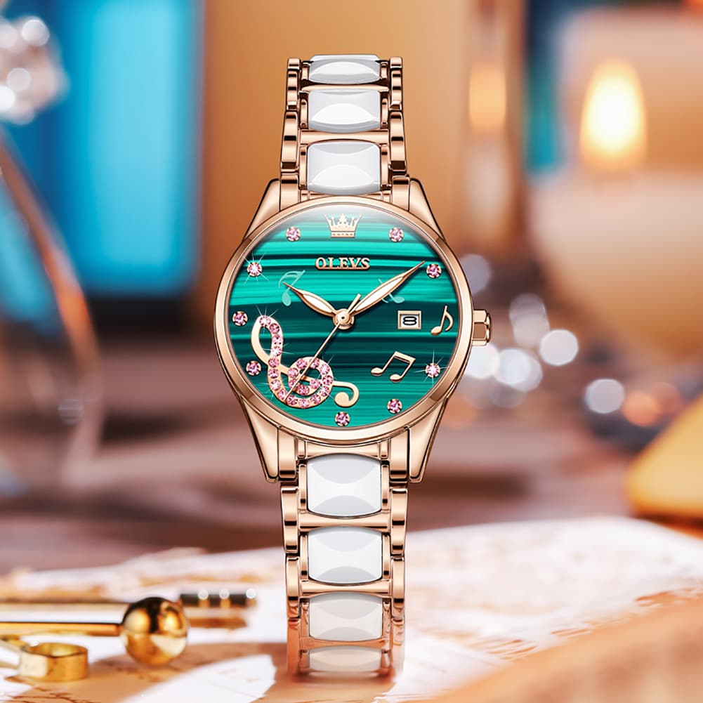 OLEVS 3605 Ceramic Musical Note Quartz Watch for Women