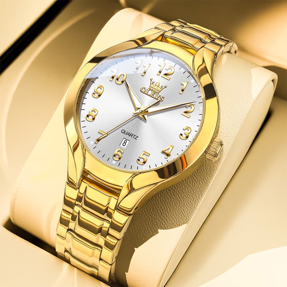 OLEVS 3650 Classic Gold Quartz Watch for Men & Women (His & Hers)