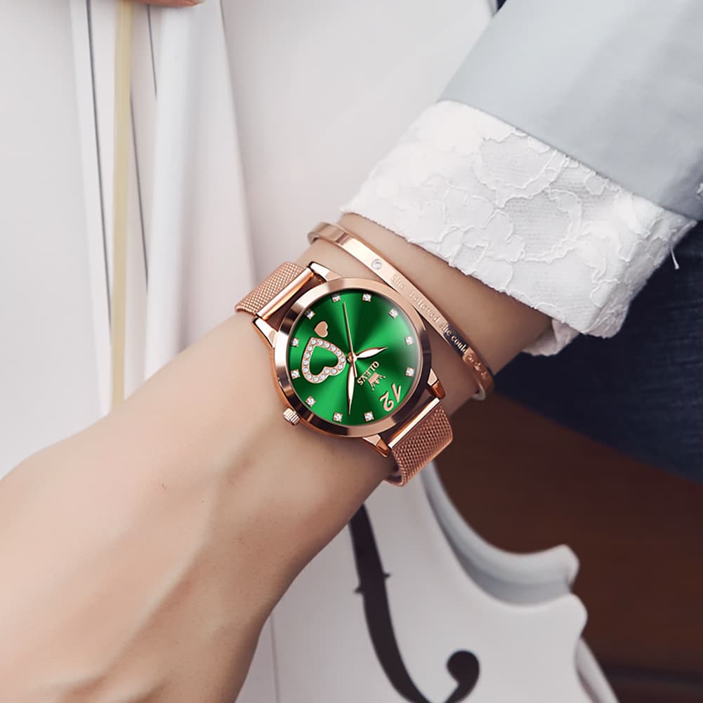 OLEVS 5189 Heart Motif Milanese Mesh Quartz Watch for Women