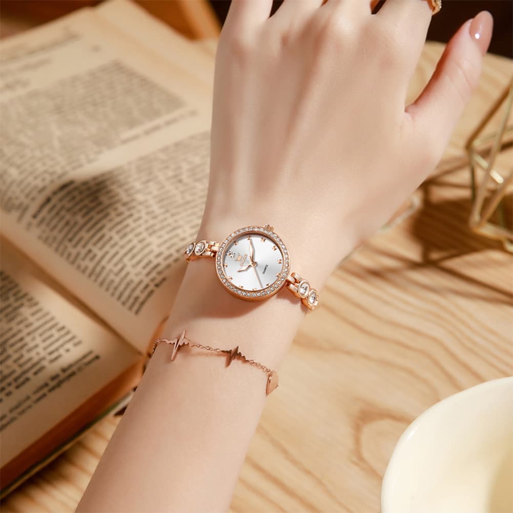 OLEVS 5670 Crystal Bracelet Watch Dainty Bangle Zircon Bezel Quartz Jewelry Timepiece for Women