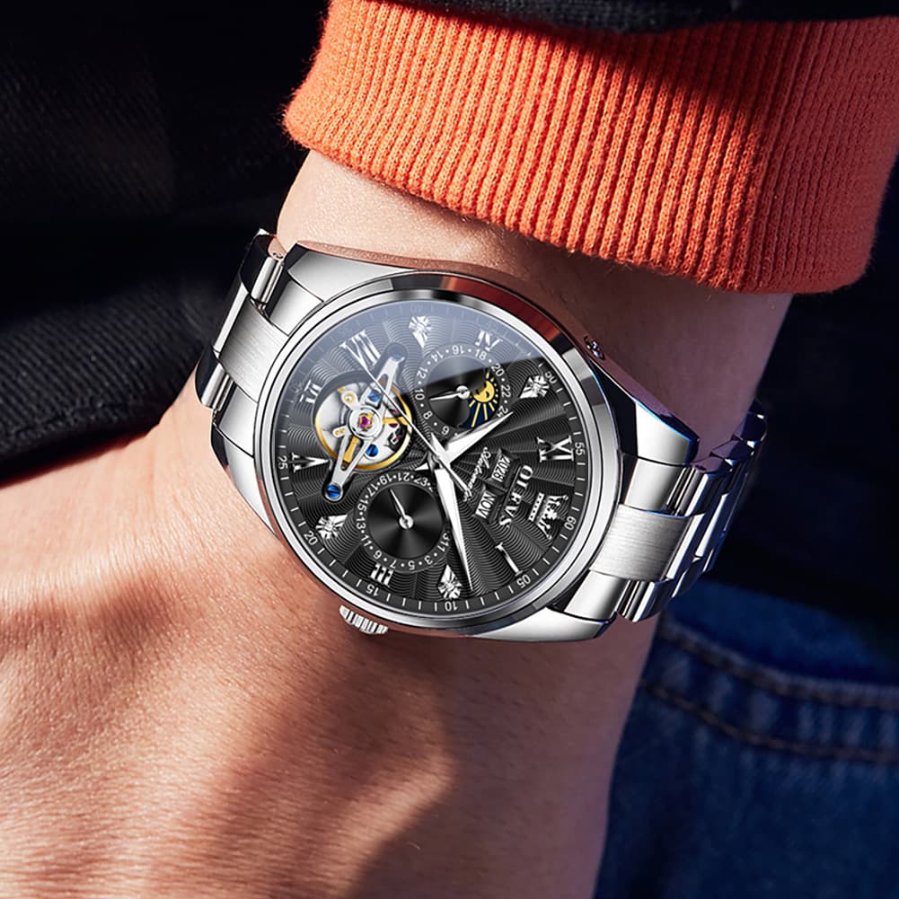 OLEVS 7028 Open Heart Moon Phase Automatic Watch for Men