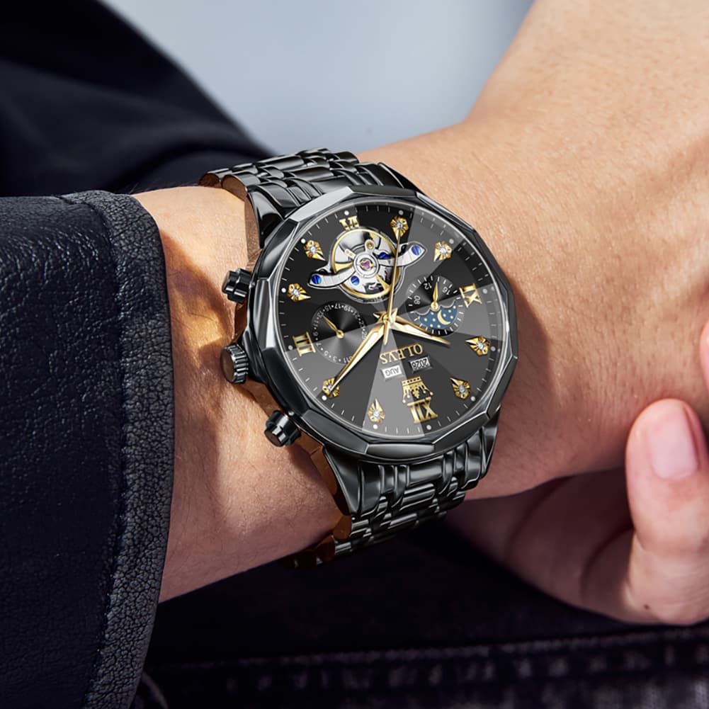 OLEVS 6621 3D Faceted Mirror Mechanical Watch for Men