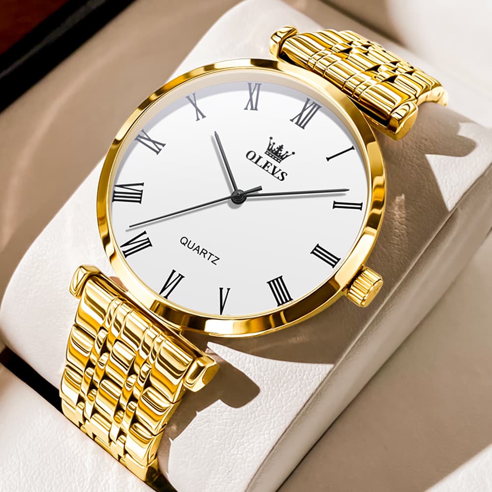 OLEVS Couple Watch Ultra Slim Roman Numerals Stainless Steel Quartz 5592