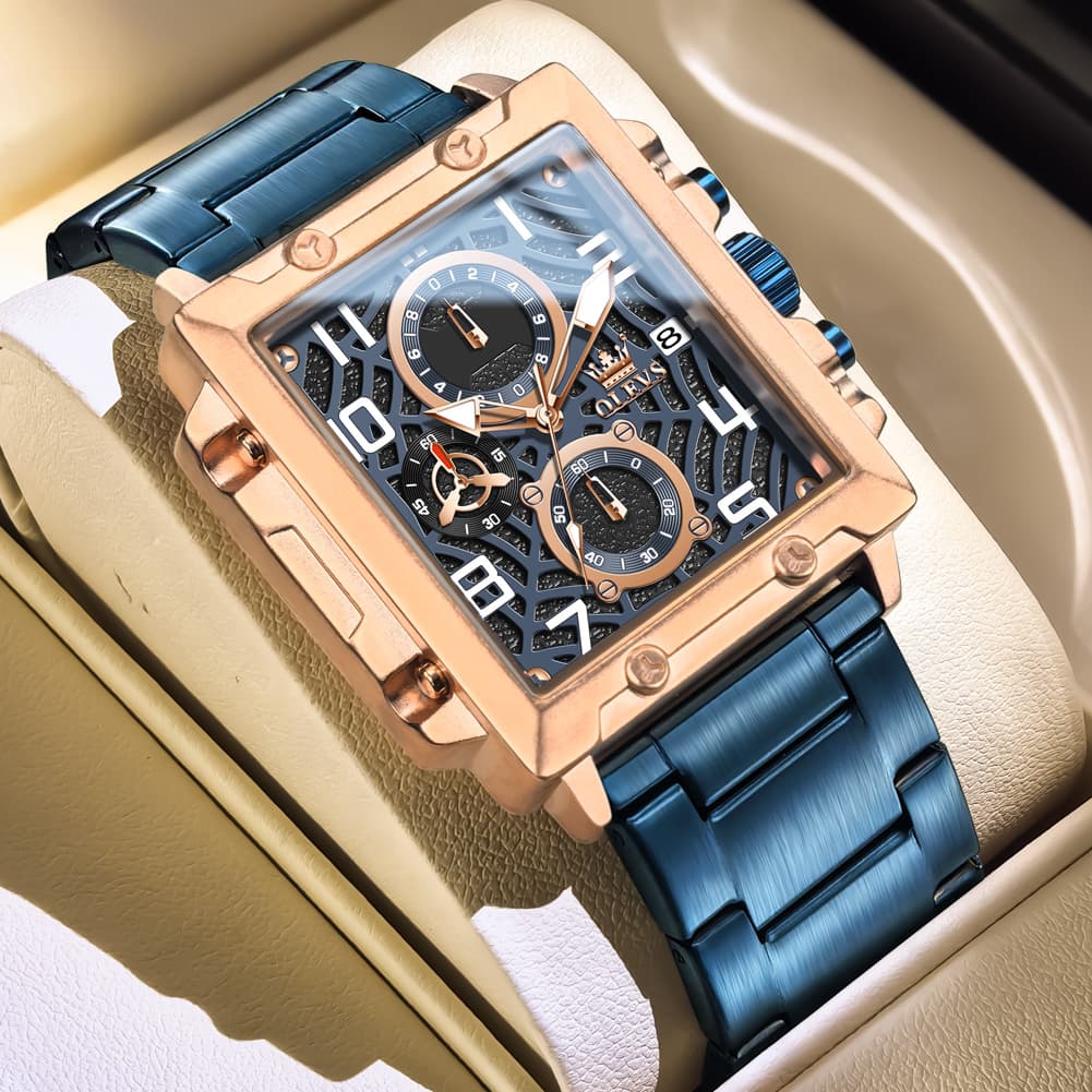 OLEVS 2958 Square Skeleton Chronograph Watch for Men