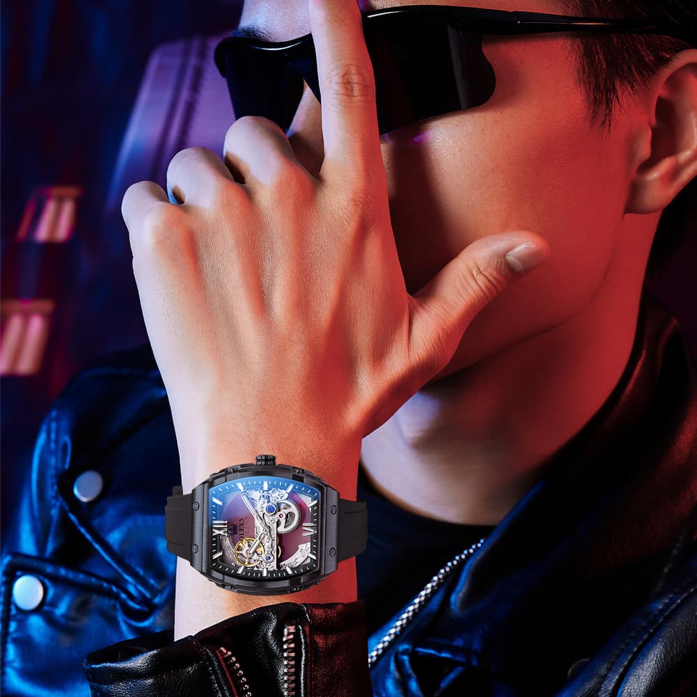 OLEVS 6779 Tonneau Skeleton Mechanical Watch for Men