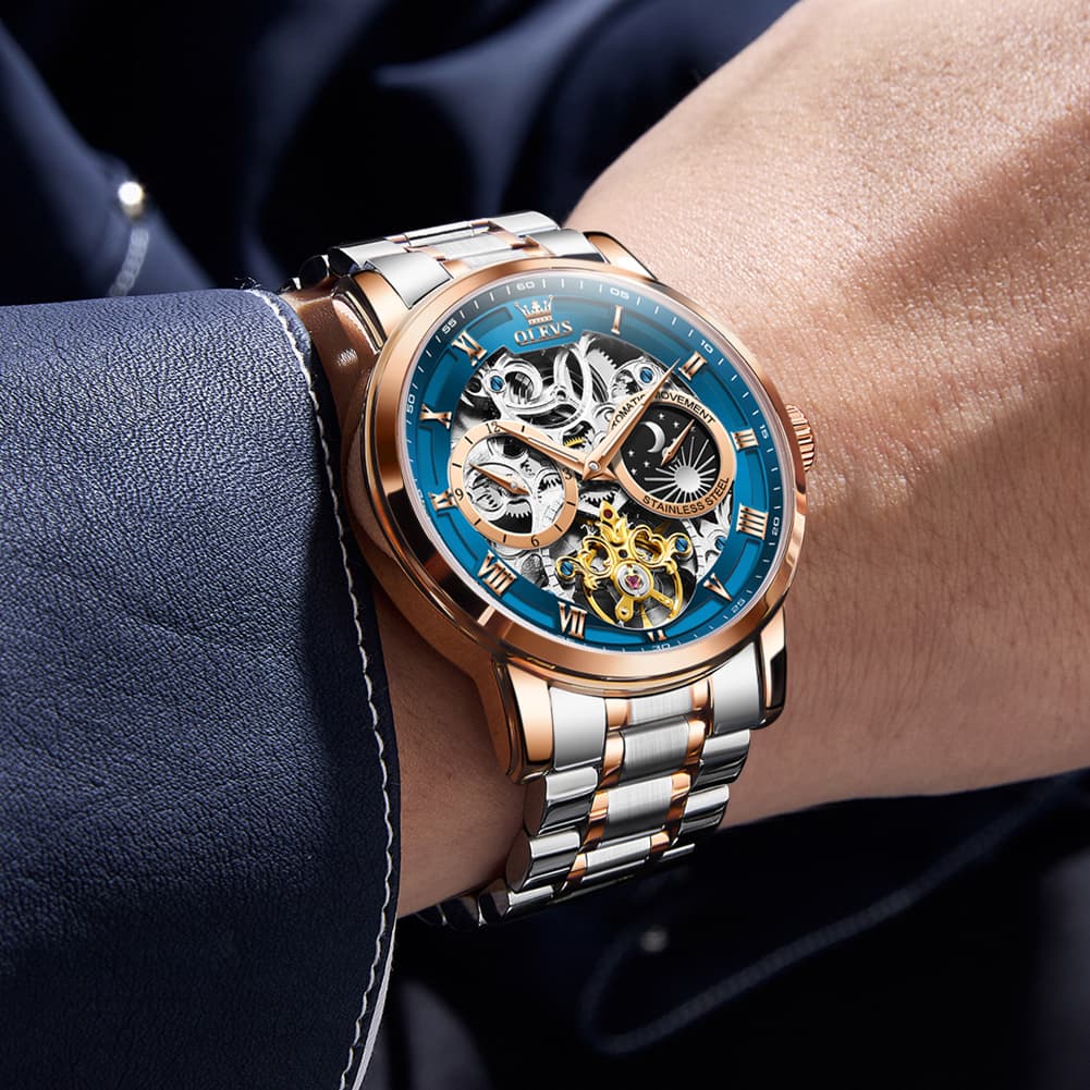 OLEVS 6670 Stainless Steel Skeleton Mechanical Watch for Men
