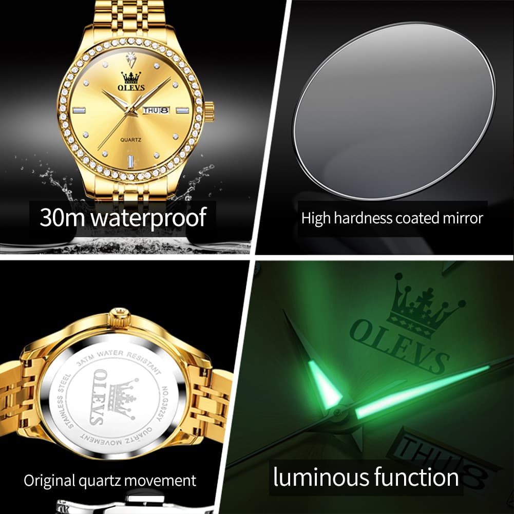 OLEVS 3625 Diamond Bezel Quartz Steel Watch for Men