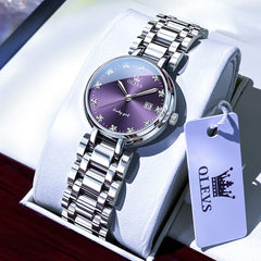 OLEVS Women Lucky Diamond Dress Watch Stainless Steel Quartz Date 5575